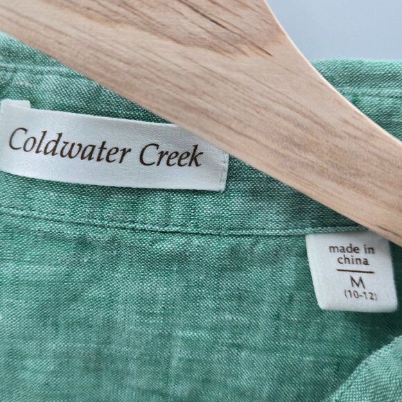 Coldwater Creek Green 100% Linen 3/4 Sleeved Button Up Size Medium 10-12 - Picture 9 of 11